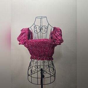 NWOT SHEIN Red Heart Dot Puff Sleeve Blouse